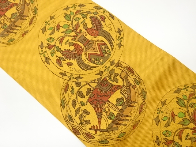 JAPANESE NAGOYA OBI / CHIKUZEN HAKATA / WOVEN FLOWER ARABESQUE